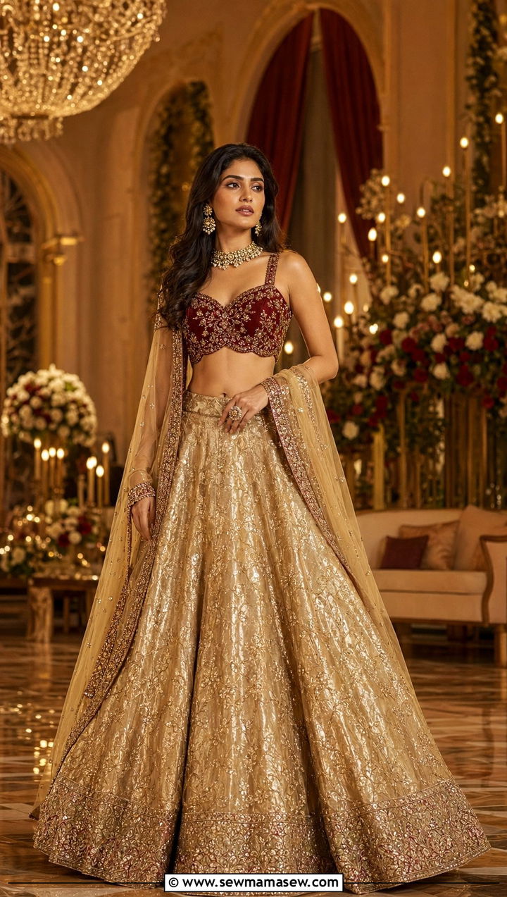 Gold Lehenga for Sangeet Night - 35 Sangeet outfit ideas