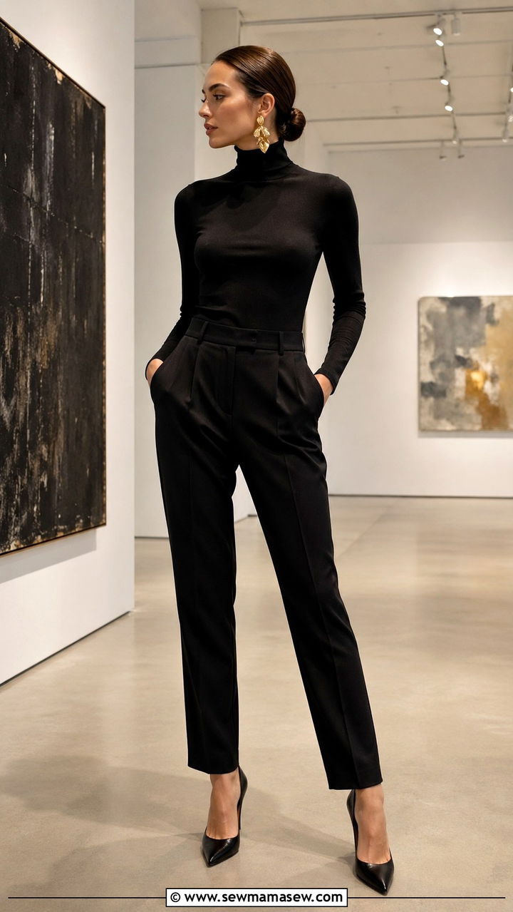 Gold Statement Earrings With Monochrome Black Look - 40 All gold outfit ideas