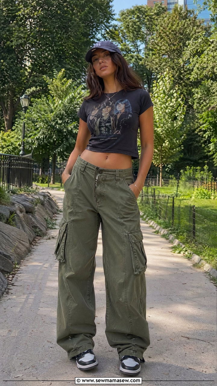 Graphic Baby Tee With Baggy Cargo Pants Outfit - 35 Y2K outfits 2026