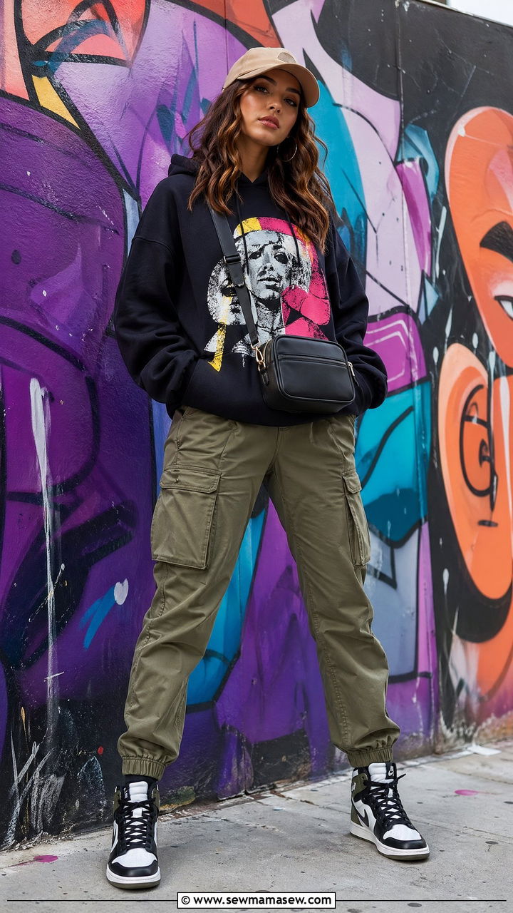 Graphic Hoodie And Cargo Pants Outfit - 35 shopping day outfit ideas