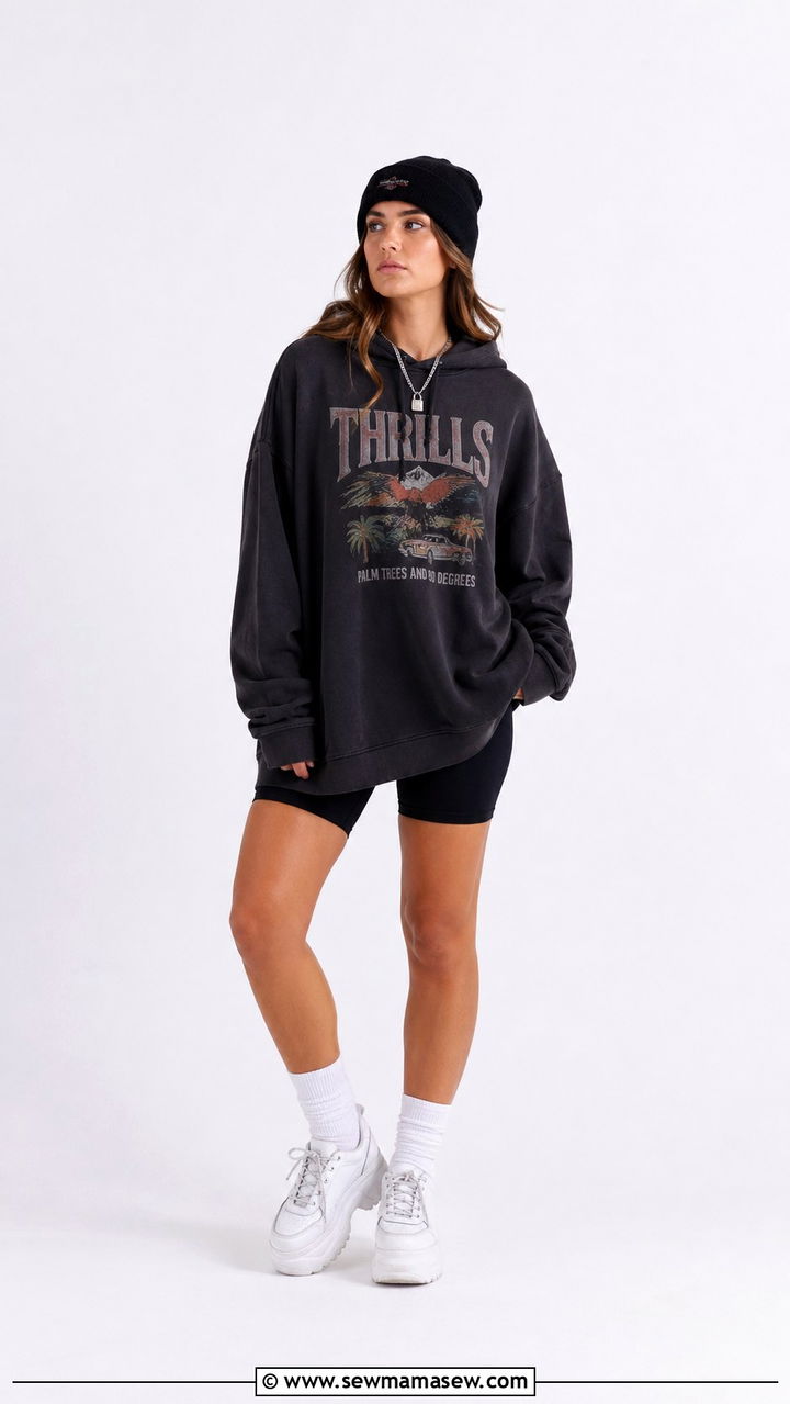 Graphic Hoodie and Biker Shorts Spring Outfit - 30 spring grunge outfits