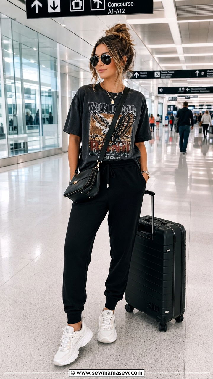 Graphic Oversized Tee With Relaxed Joggers And Chunky Sneakers - 30 airport outfits inspo