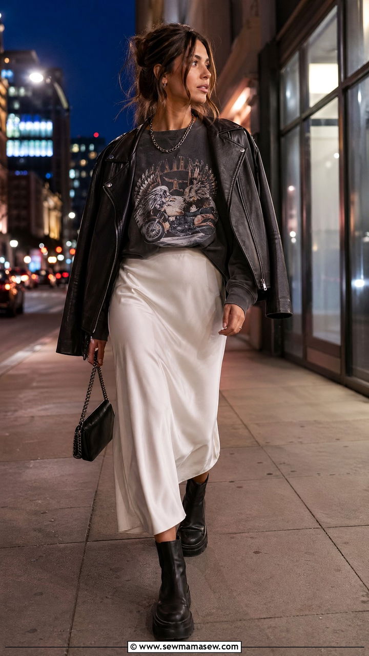 Graphic Sweatshirt With a Slip Skirt - 35 Streetwear outfit ideas