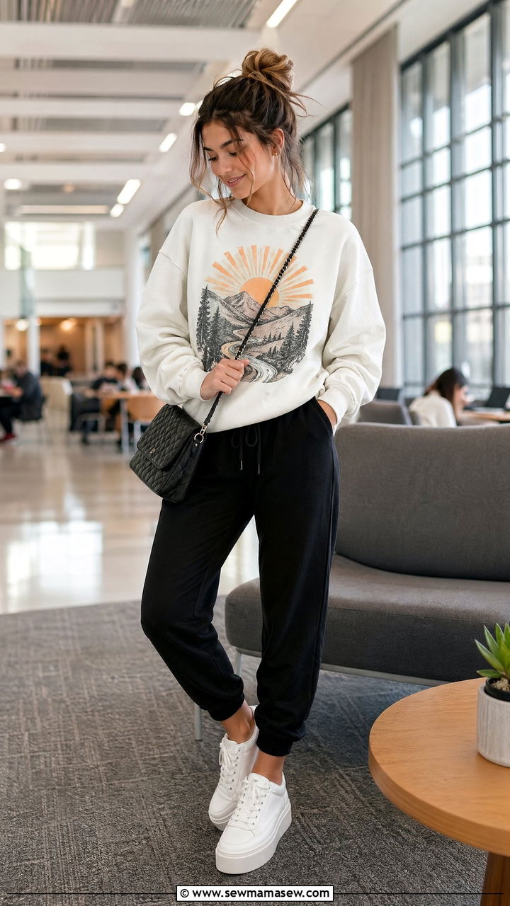 Graphic Sweatshirt and Joggers Outfit - 35 Trendy outfits for college girls