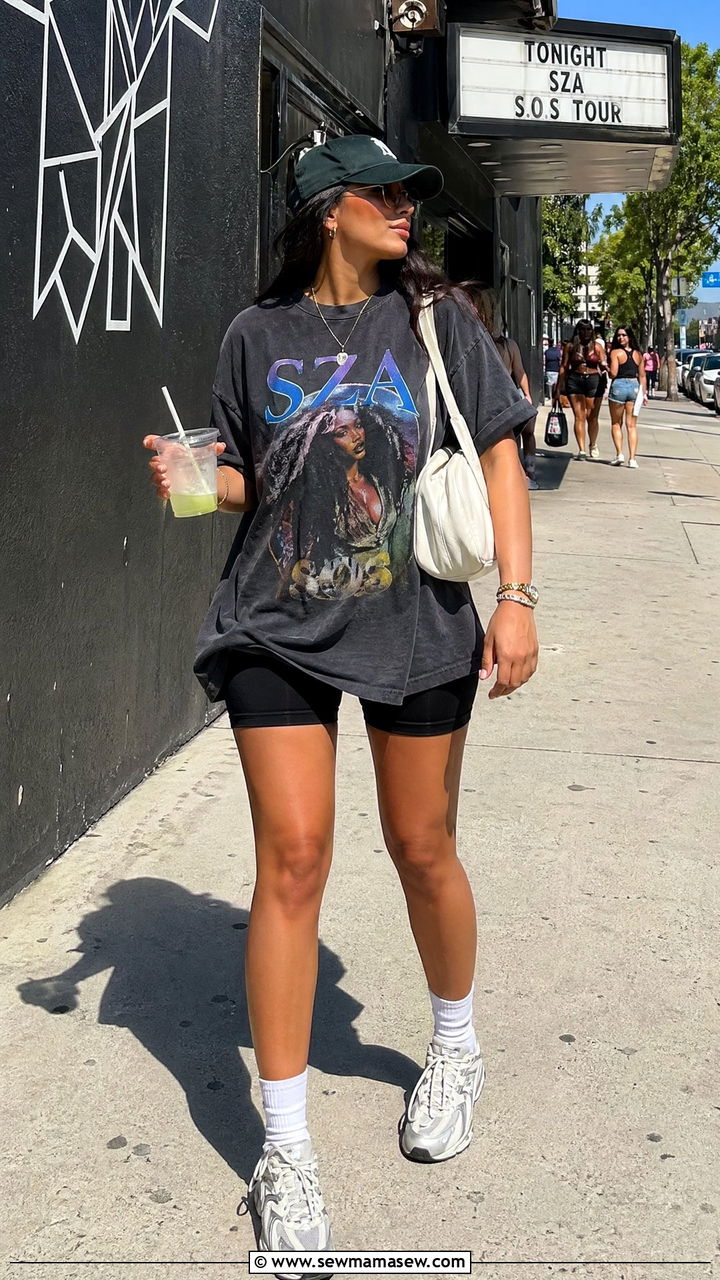 Graphic Tee And Biker Shorts Outfit - 35 Concert outfits for women