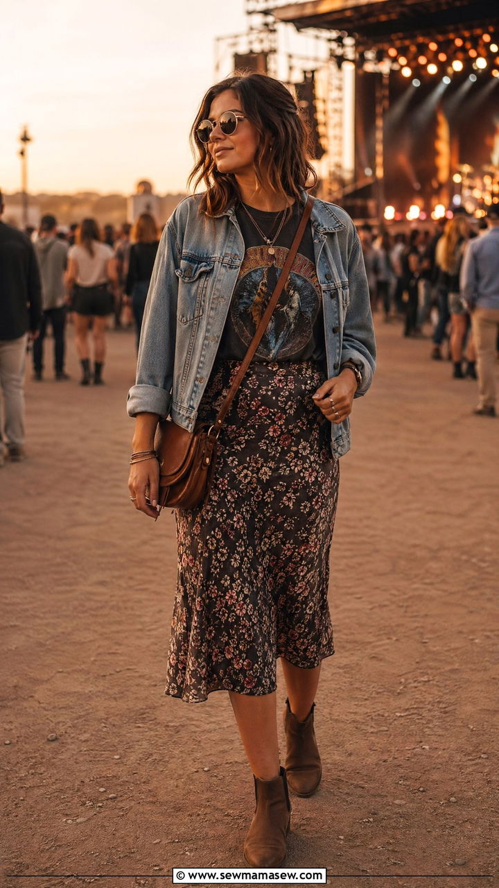 Graphic Tee And Midi Skirt Outfit - 35 spring festival outfit ideas