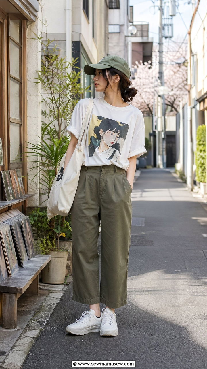 Graphic Tee And Relaxed Midi Pants Outfit Spring Japan - 35 Spring Japan outfit ideas