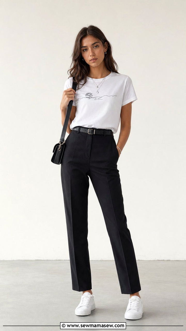 Graphic Tee And Straight Black Pants School Outfit - 30 Back to school outfit ideas clean girl 2026