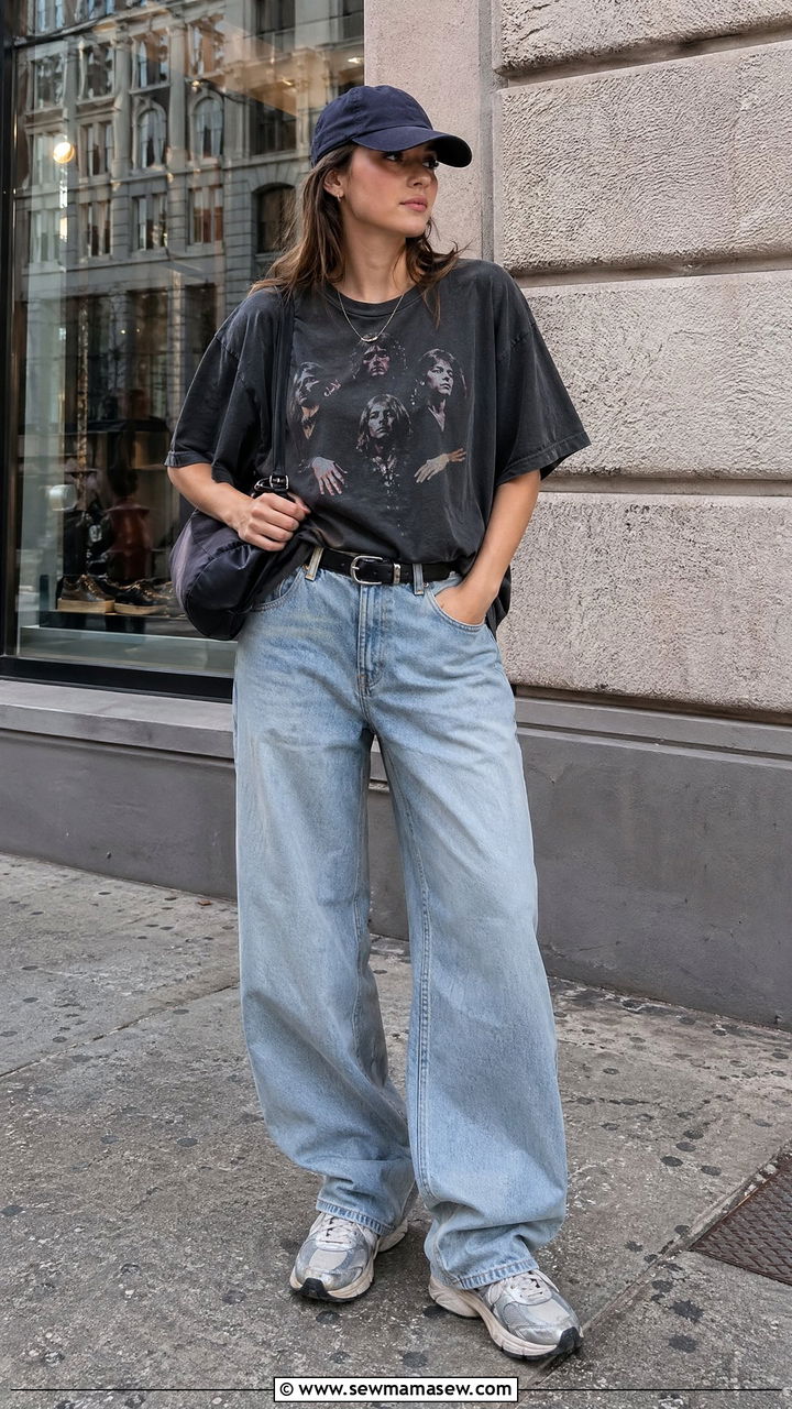 Graphic Tee With Baggy Jeans And A Baseball Cap - 35 casual outfits aesthetic