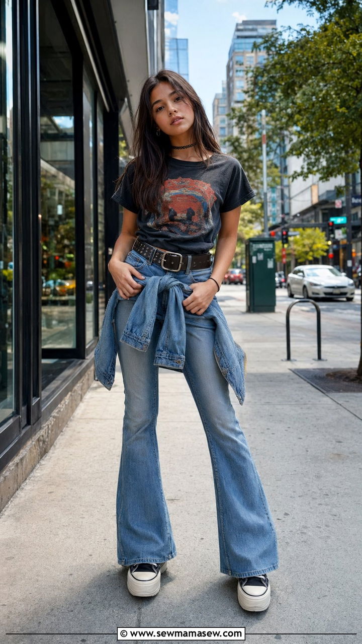 Graphic Tee With Flare Jeans - 30 Y2K outfits for teens