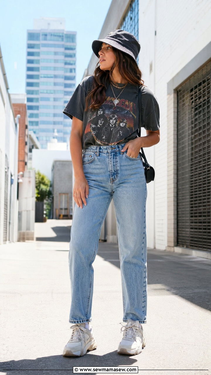 Graphic Tee With High Waist Jeans And Bucket Hat - 35 streetwear outfits