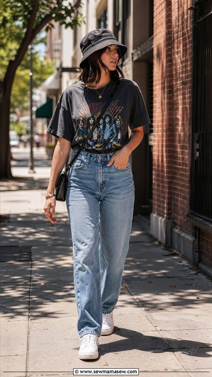Graphic Tee With High Waist Straight Leg Jeans - 35 Streetwear outfit ideas