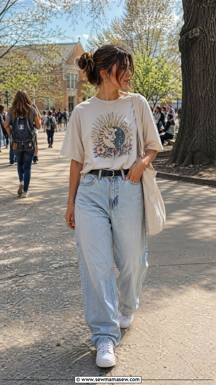 Graphic Tee and Baggy Jeans - 35 Spring outfits for college