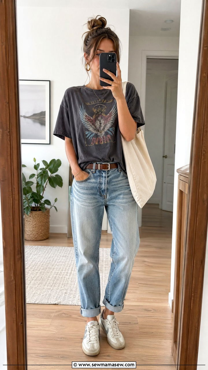 Graphic Tee and Boyfriend Jeans - 35 Walking outfit ideas women