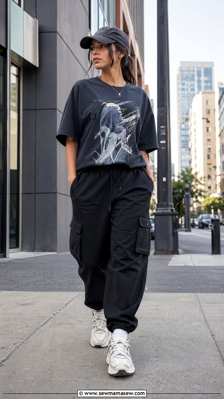 Graphic Tee and Cargo Pants Gym Outfit - 35 Trendy gym outfit ideas
