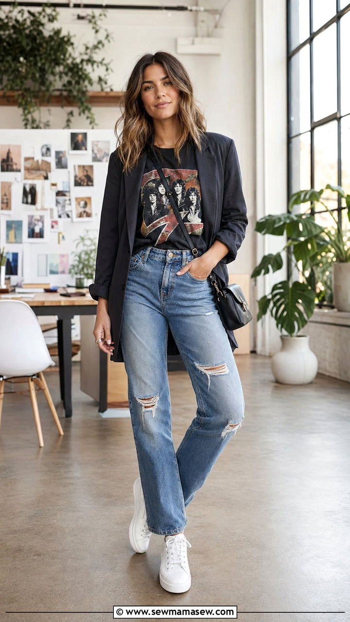Graphic Tee and Distressed Denim for Creative Brainstorm Workshop - 30 Workshop outfit ideas