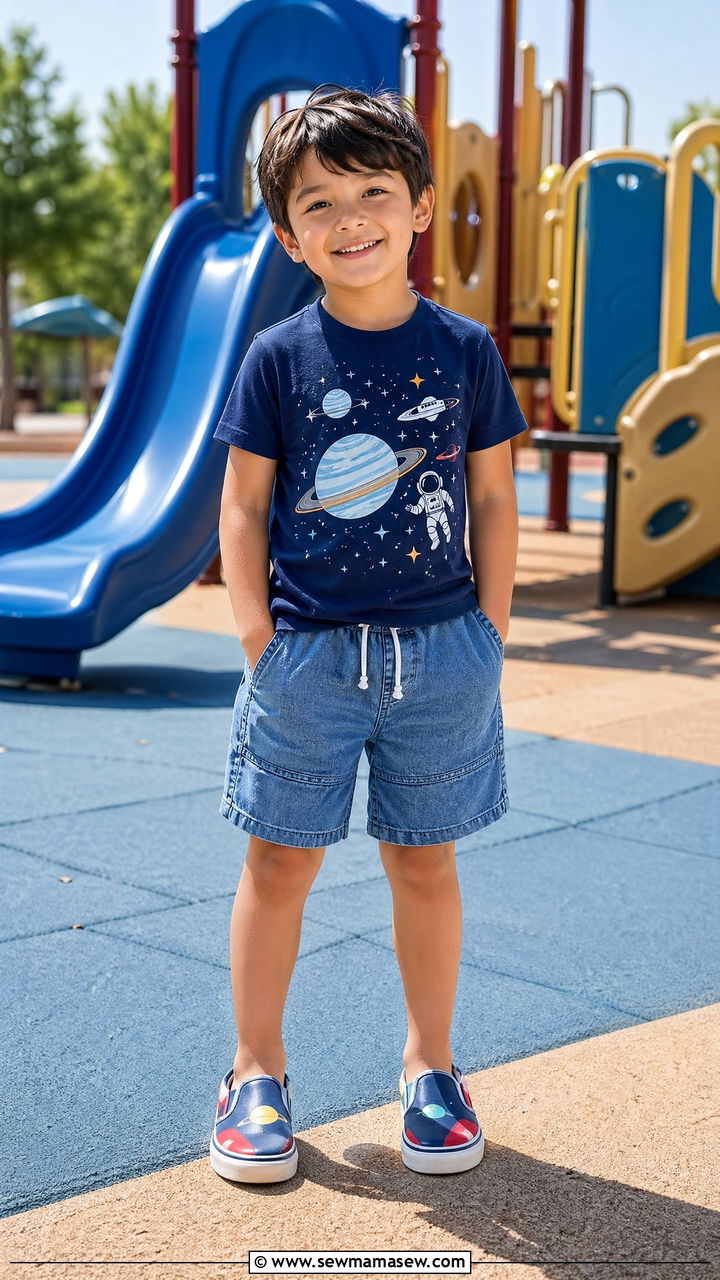 Graphic Tee and Pull On Denim Shorts Outfit - 35 Spring outfits for kids