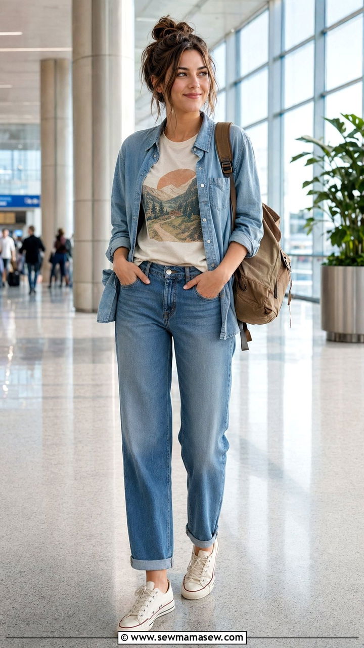 Graphic Tee and Straight Leg Jeans Airport Outfit - 30 Airport outfit ideas warm weather destination