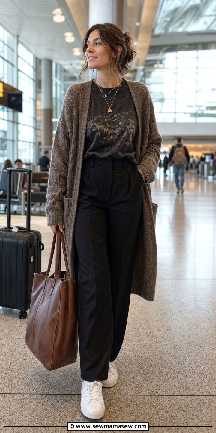 Graphic Tee with Black Trousers Airport Outfit - 30 airport outfits aesthetic