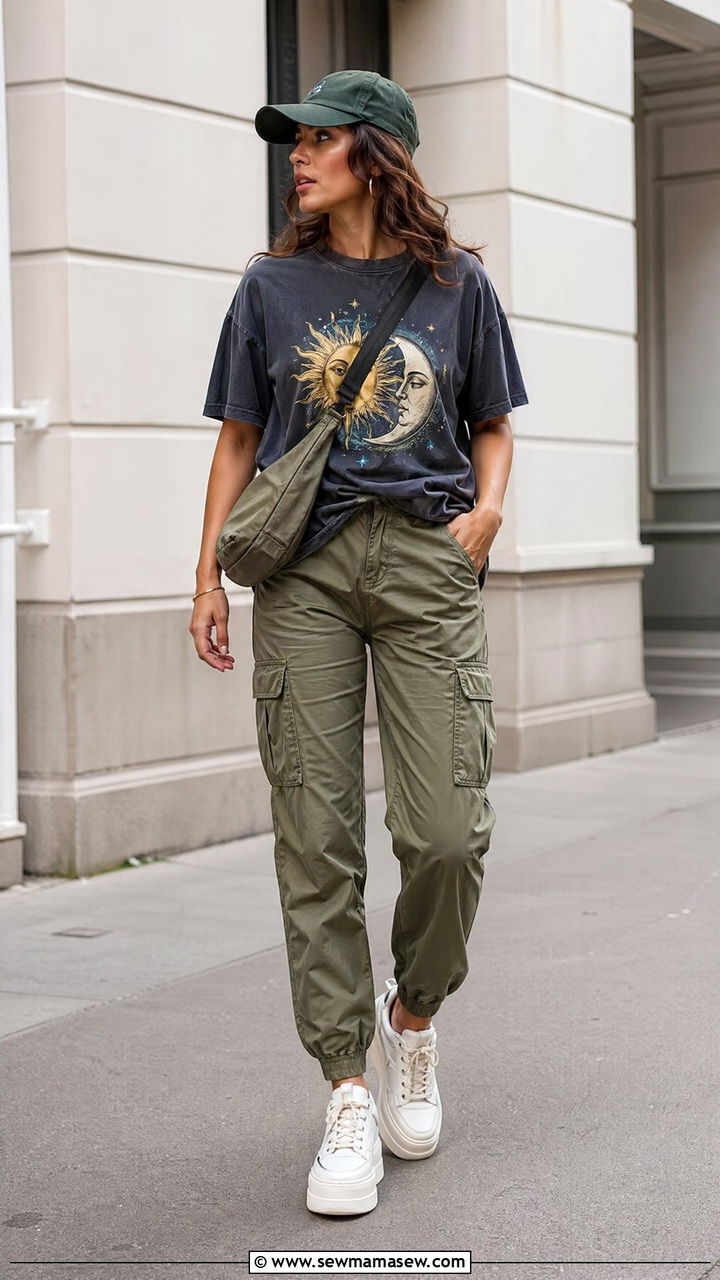 Graphic Tee with Cargo Pants Outfit - 35 casual outfit ideas for women