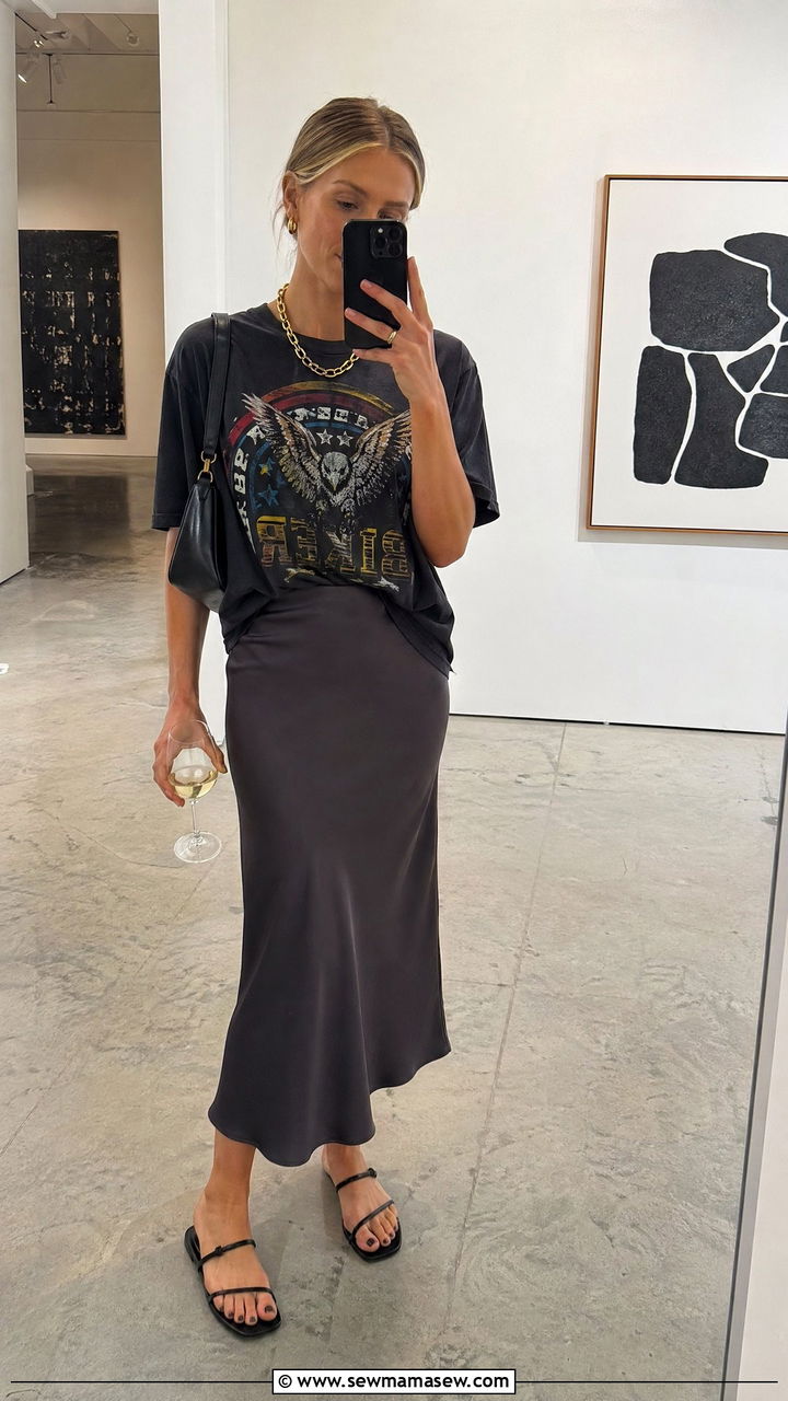 Graphic Tee with Midi Skirt - 35 Warm summer outfits