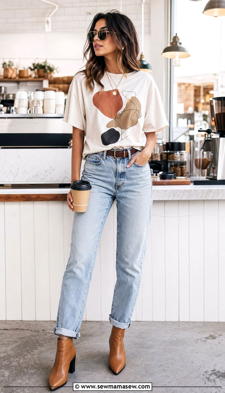 Graphic Tee with Mom Jeans and Ankle Boots - 35 graphic tee outfit ideas for women