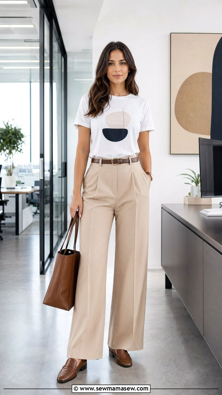 Graphic Tee with Tailored Trousers and Loafers - 35 graphic tee outfit ideas for women