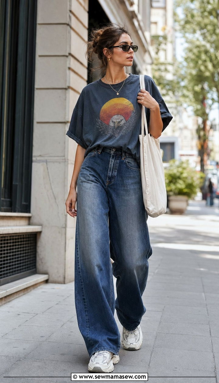 Graphic Tee with Wide Leg Jeans and Chunky Sneakers - 35 graphic tee outfit ideas for women