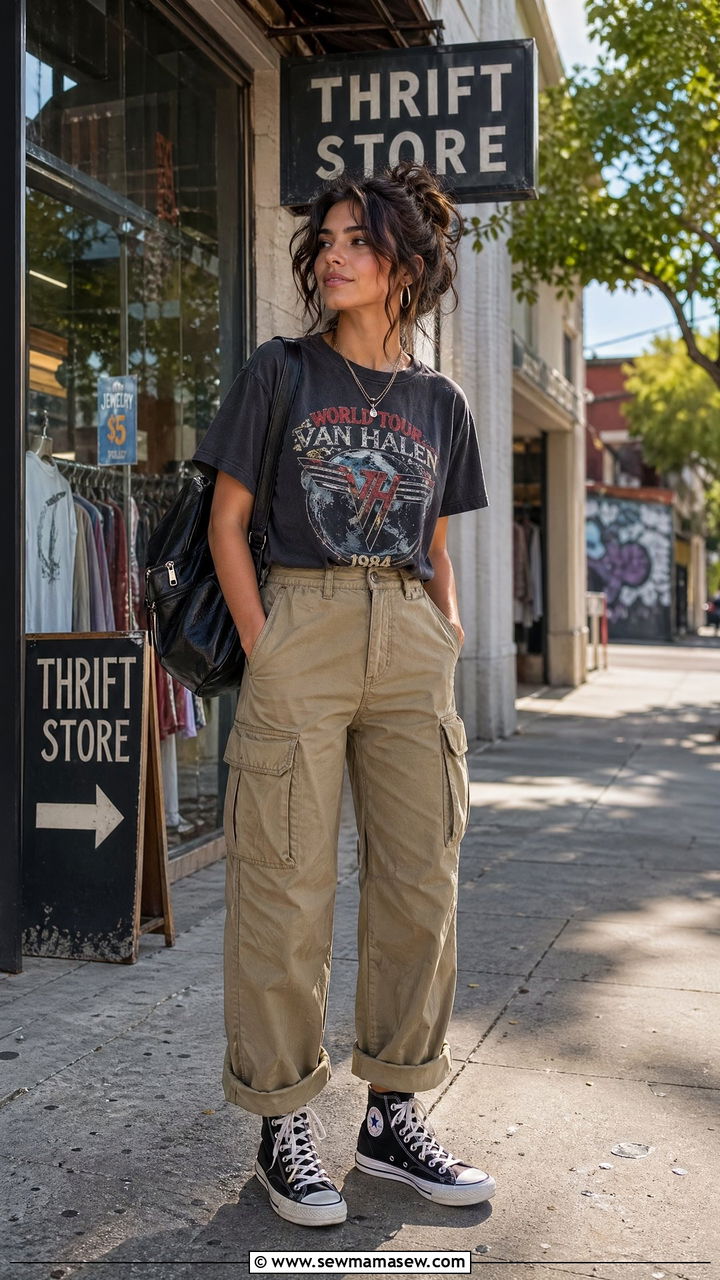 Graphic tee and cargo pants outfit - 35 shopping outfit ideas for women