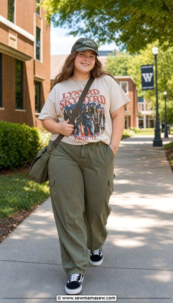 Graphic tee and cargo pants outfit - 30 Back to school outfit ideas plus size teens