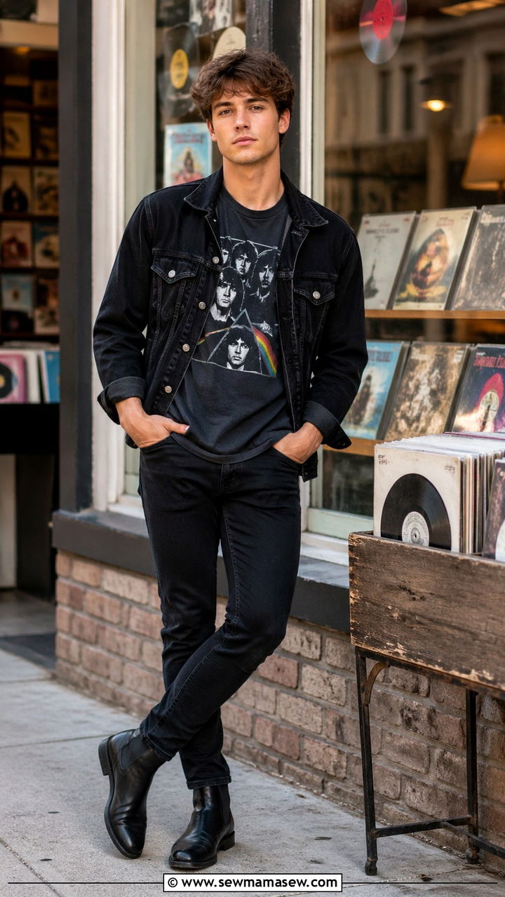 Graphic tee under jacket senior portrait - 30 Senior portrait outfit ideas guys
