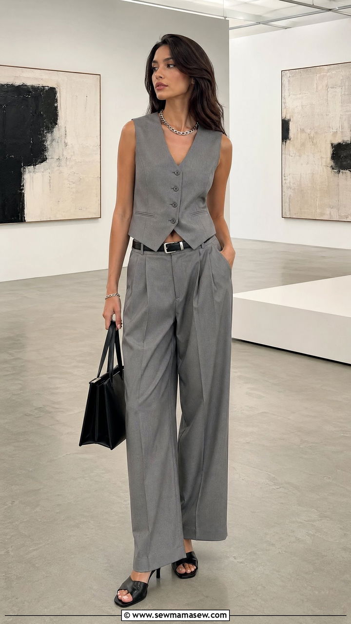 Gray Tailored Vest With Pleated Trousers - 35 Classy spring outfit ideas 2026