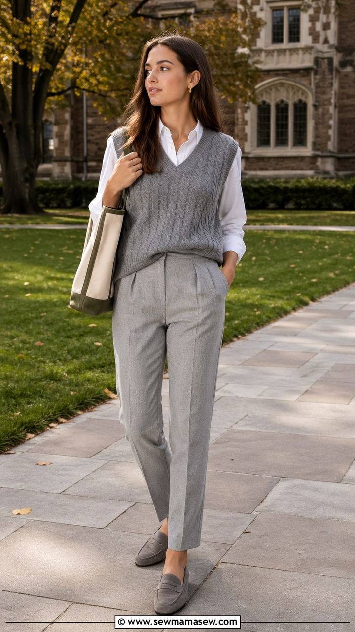 Gray knit vest and trousers outfit - 40 All gray outfit ideas