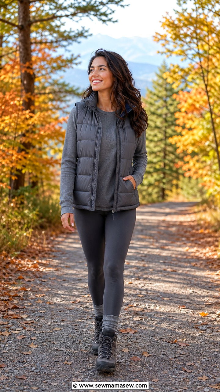 Gray puffer vest and leggings outfit - 40 All gray outfit ideas