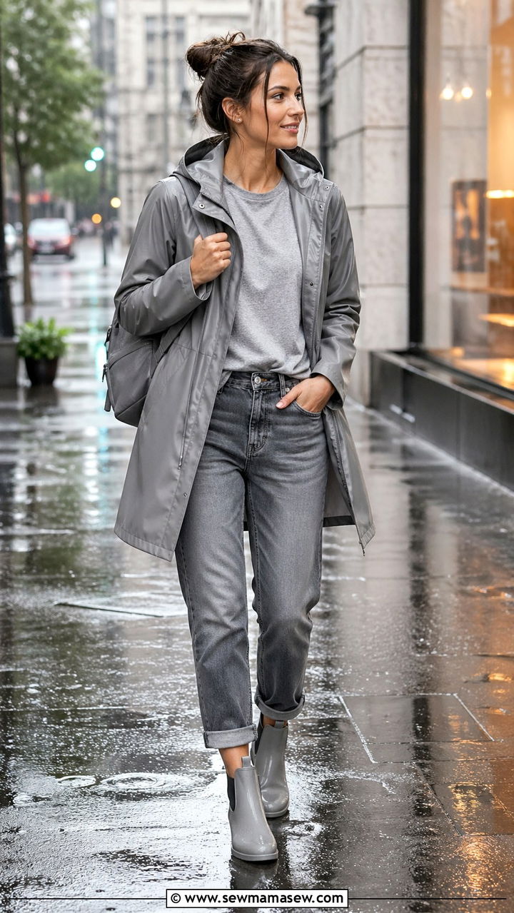 Gray raincoat and boyfriend jeans outfit - 40 All gray outfit ideas