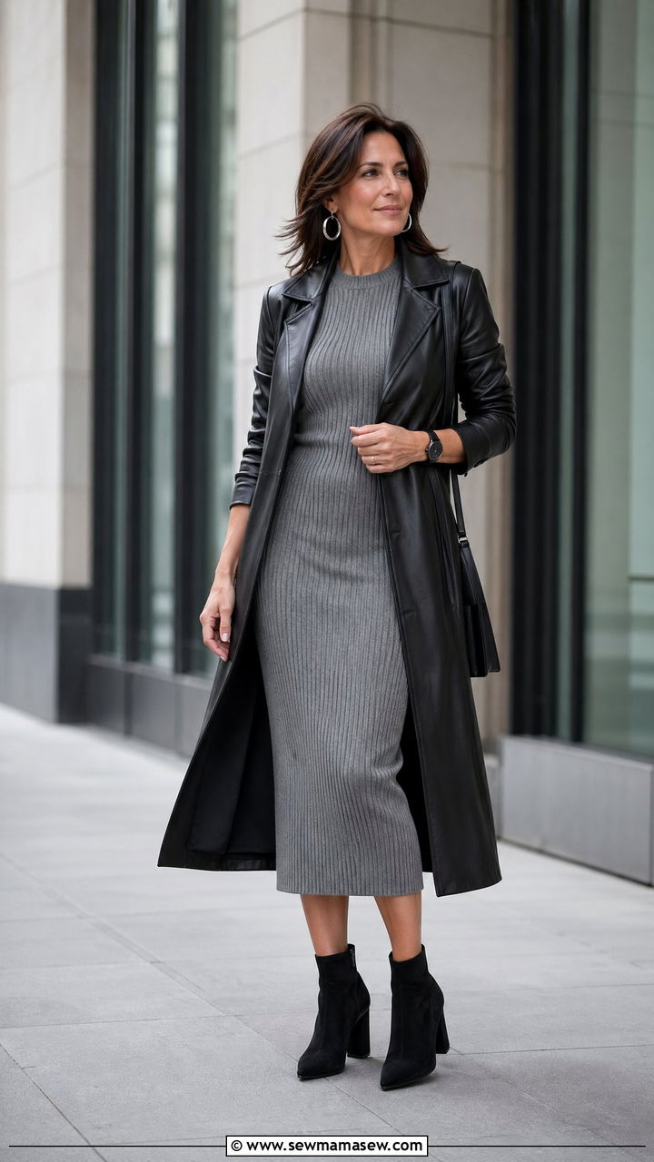 Gray ribbed midi dress with ankle boots outfit - 35 Clean girl outfits for women over 40
