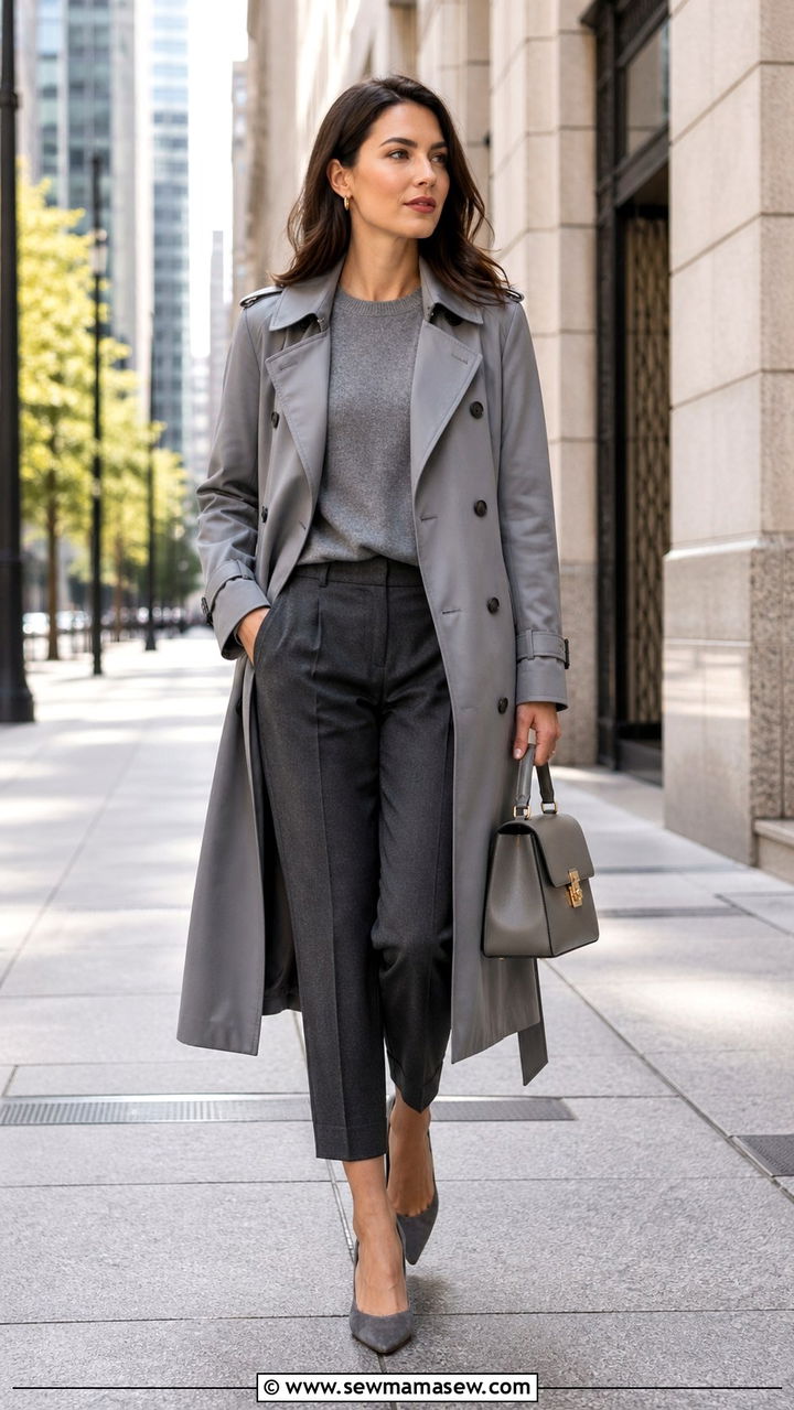 Gray trench coat and ankle crop trousers outfit - 40 All gray outfit ideas
