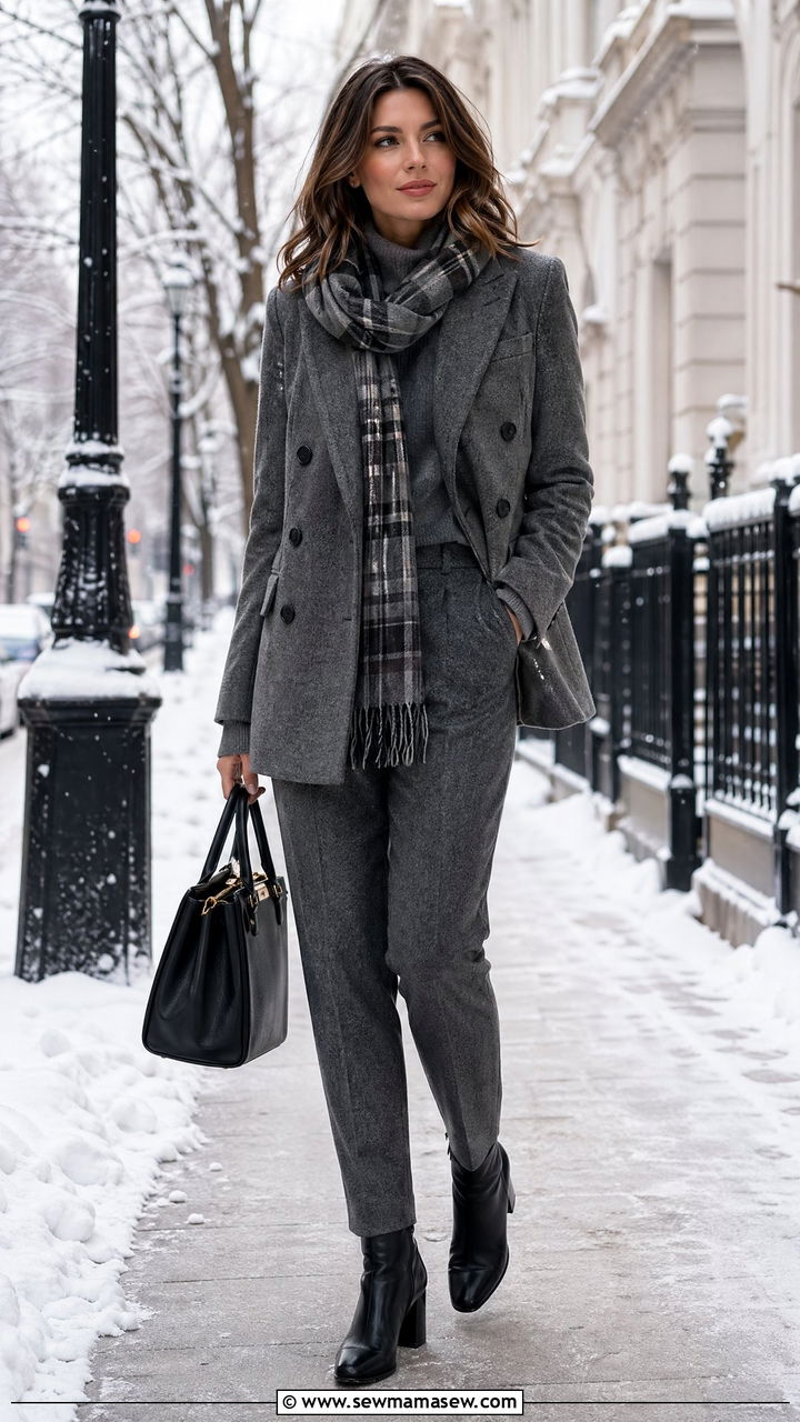Gray wool suit winter outfit - 35 Women's suit outfit ideas