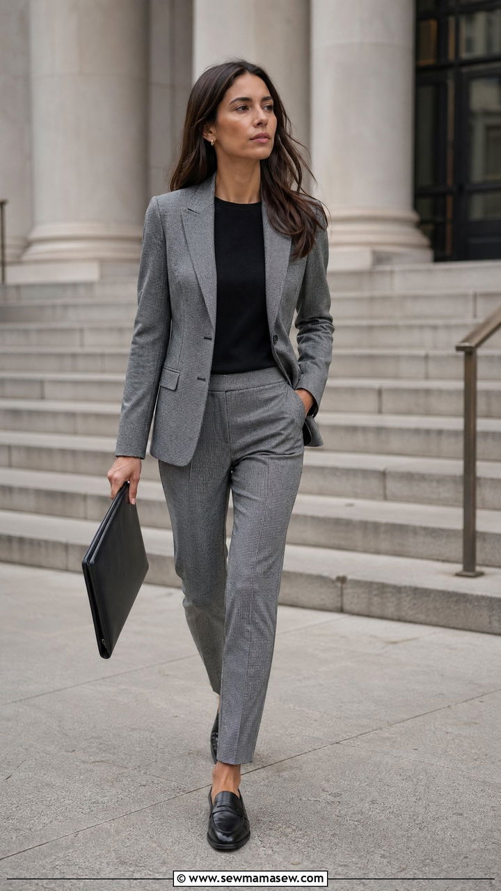 Grey Checked Trouser Suit For Court - 35 Courtroom outfit ideas