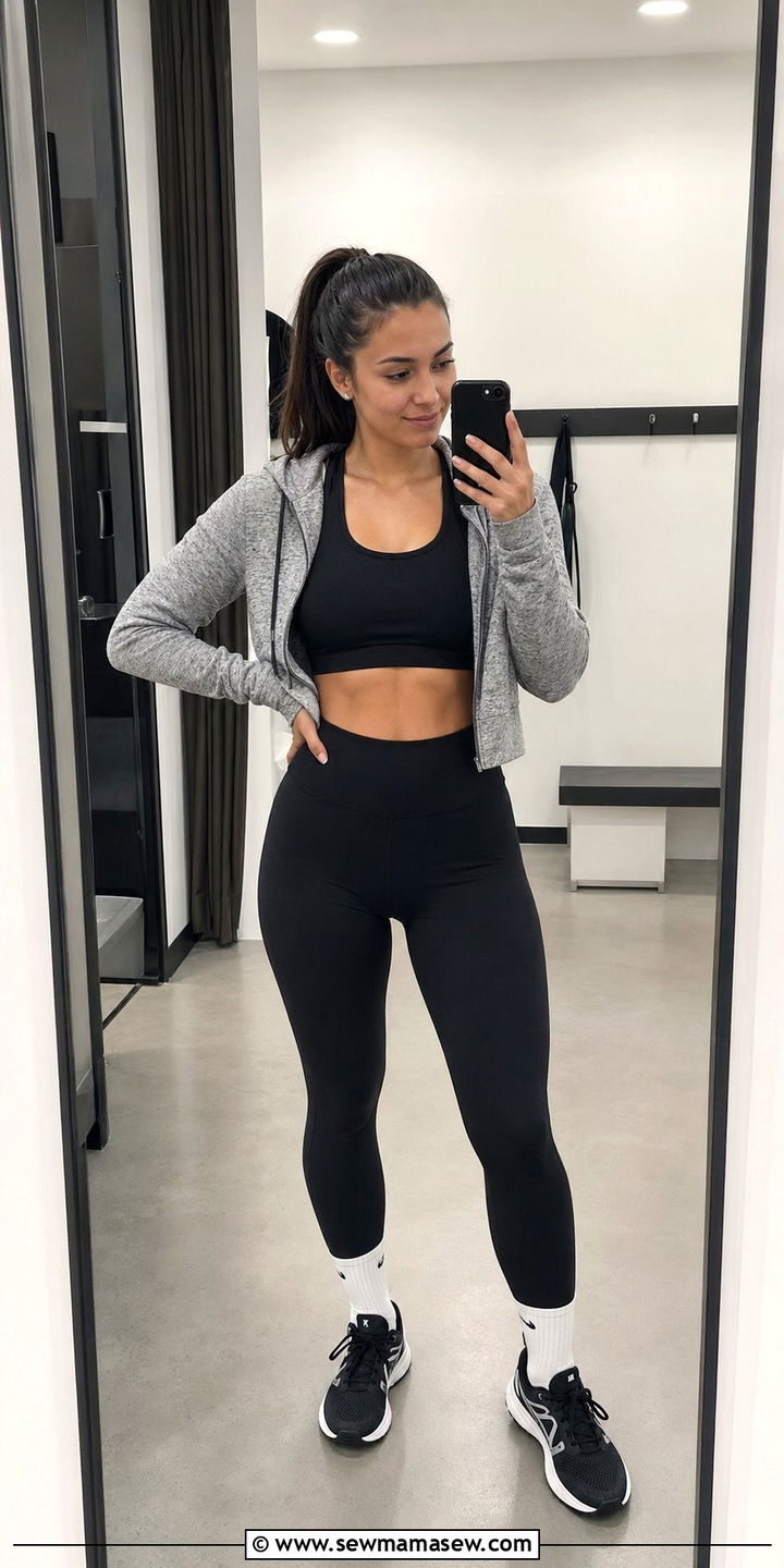 Grey Cropped Hoodie With Black Leggings - 35 pilates outfit ideas