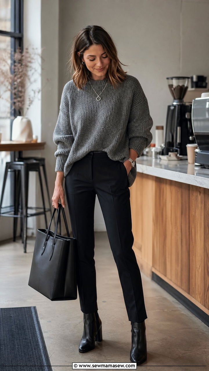Grey Oversized Sweater with Black Trousers - 35 cute business casual outfits