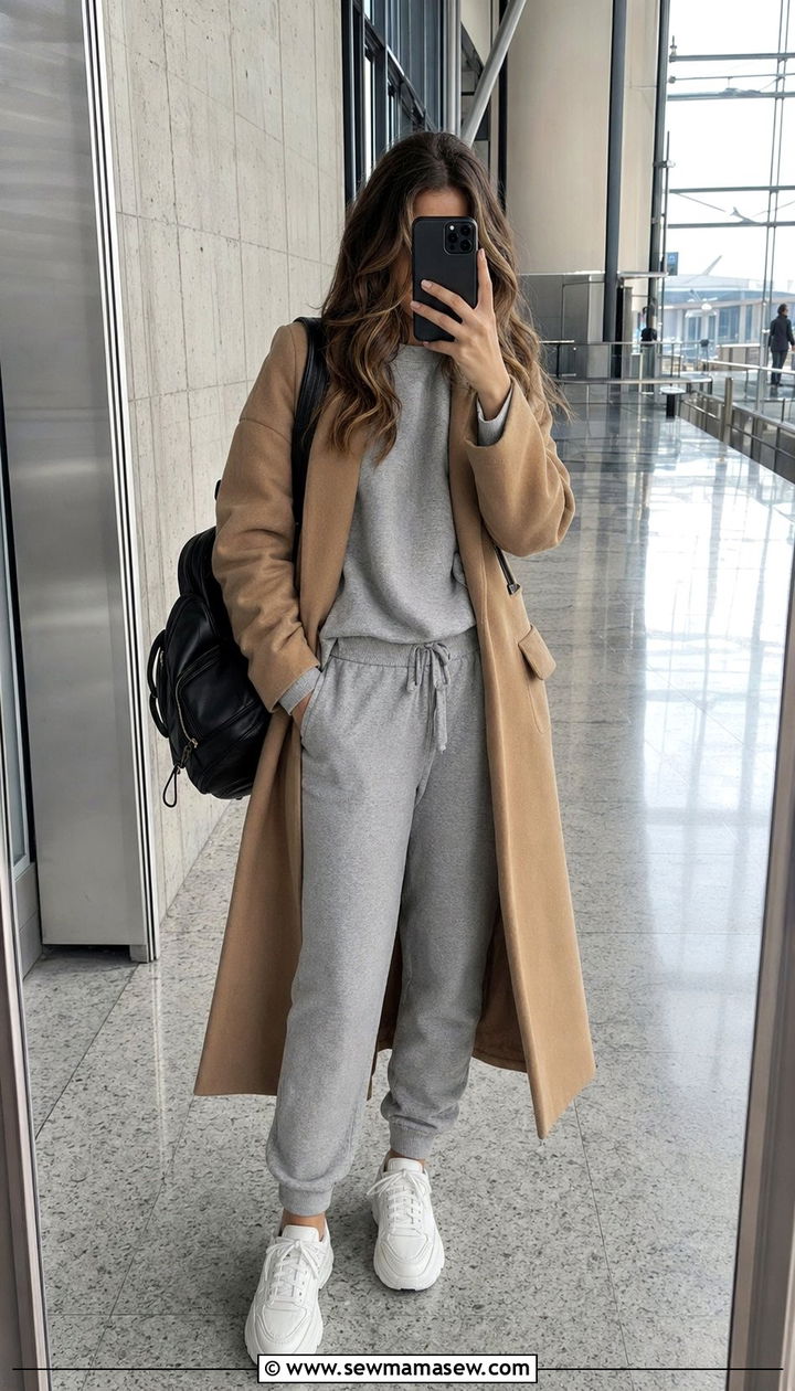 Grey Sweatsuit and White Sneakers Airport Outfit - 30 Athleisure outfit ideas airport