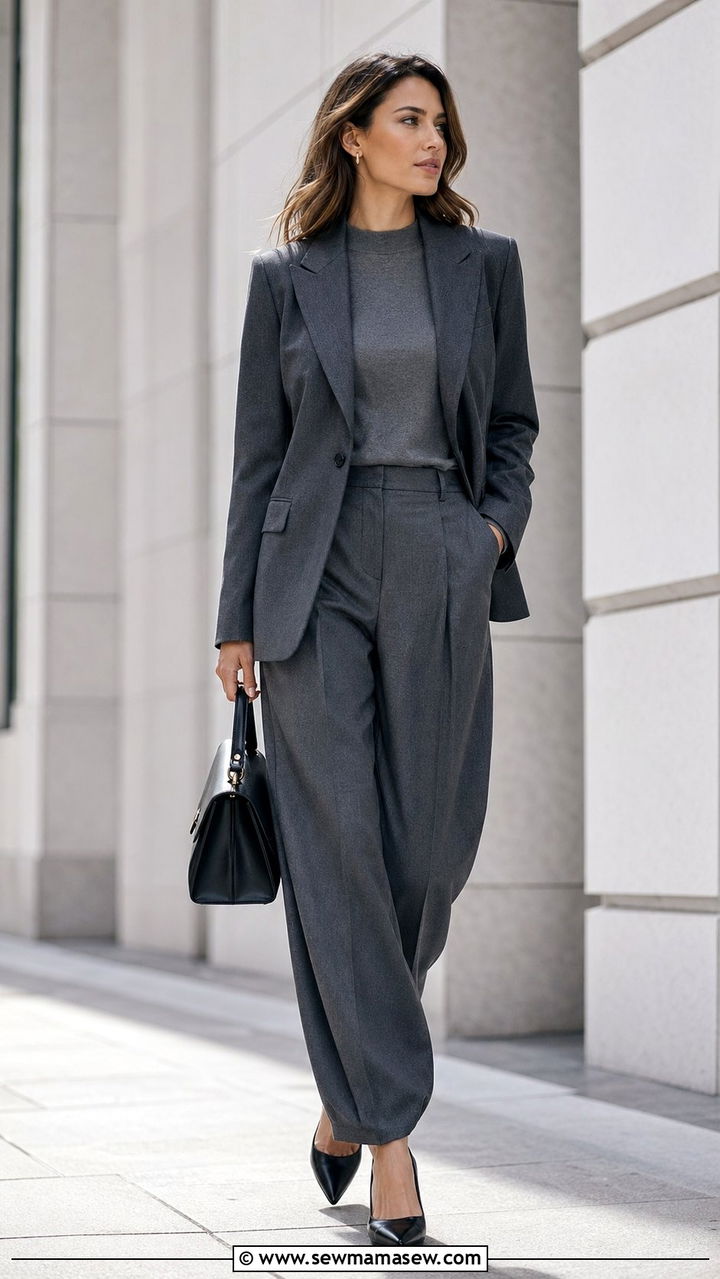 Grey Tailored Balloon Pants With Blazer - 30 balloon pants outfits