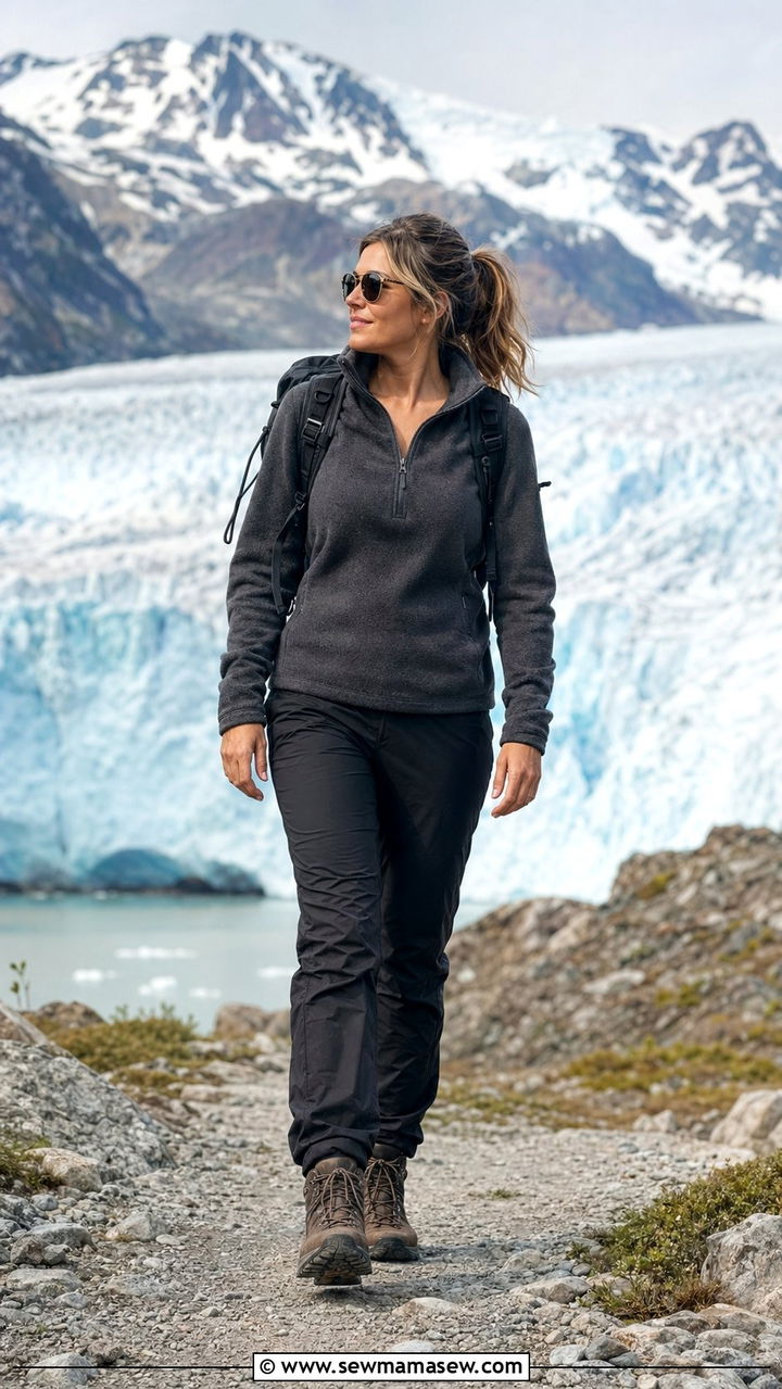 Half Zip Fleece Pullover With Waterproof Hiking Pants - 30 Alaska cruise outfit ideas