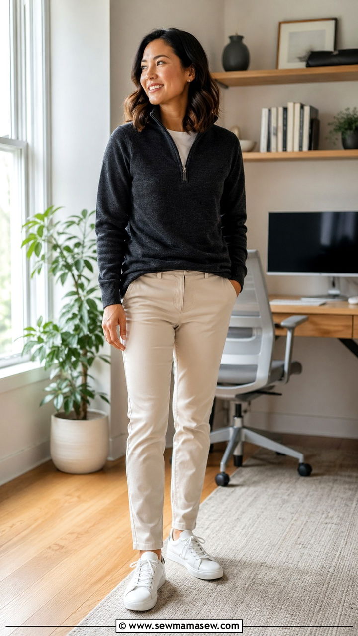 Half Zip Pullover and Slim Chinos Outfit for Software Engineers - 30 Software engineer outfit ideas