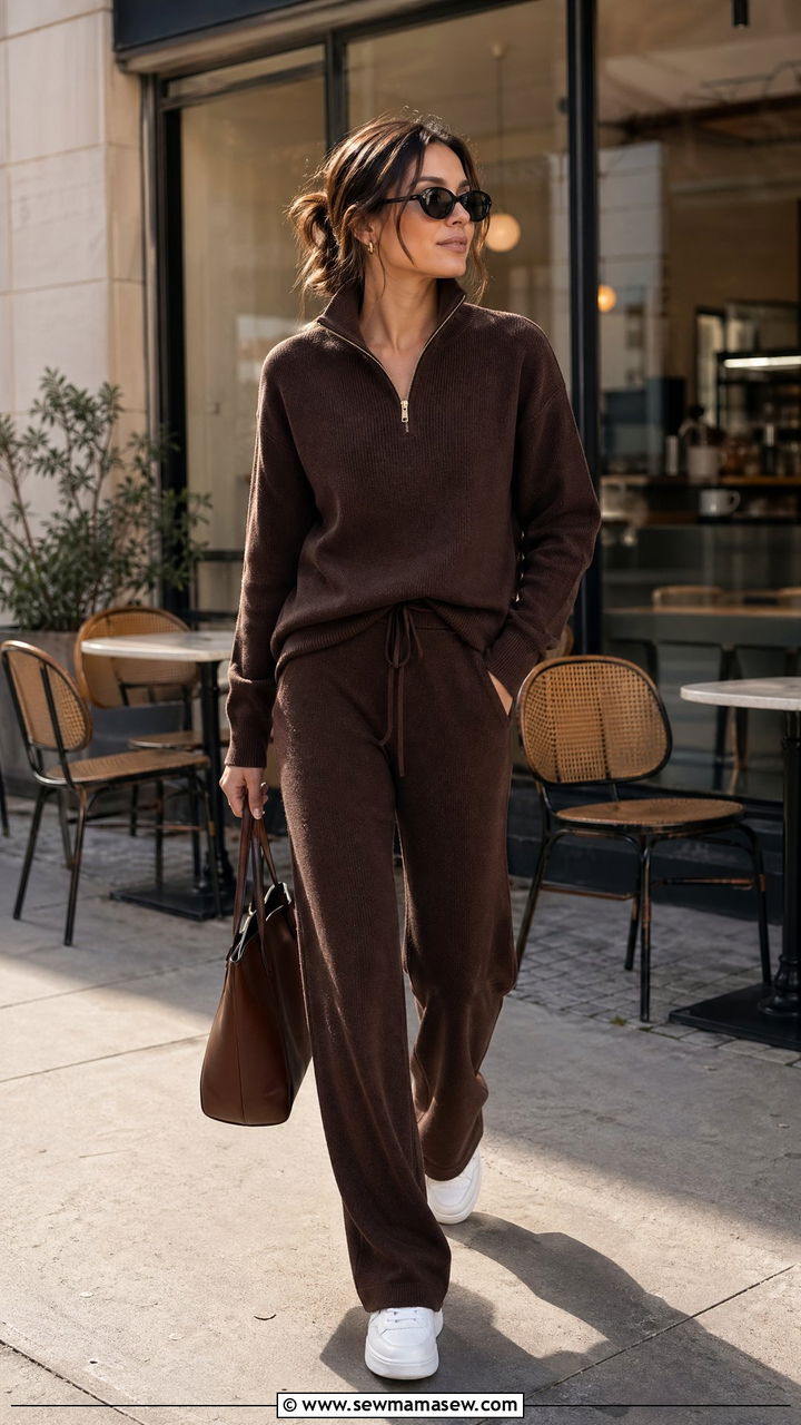 Half Zip Sweater With Matching Knit Pants - 35 Classy loungewear outfit ideas