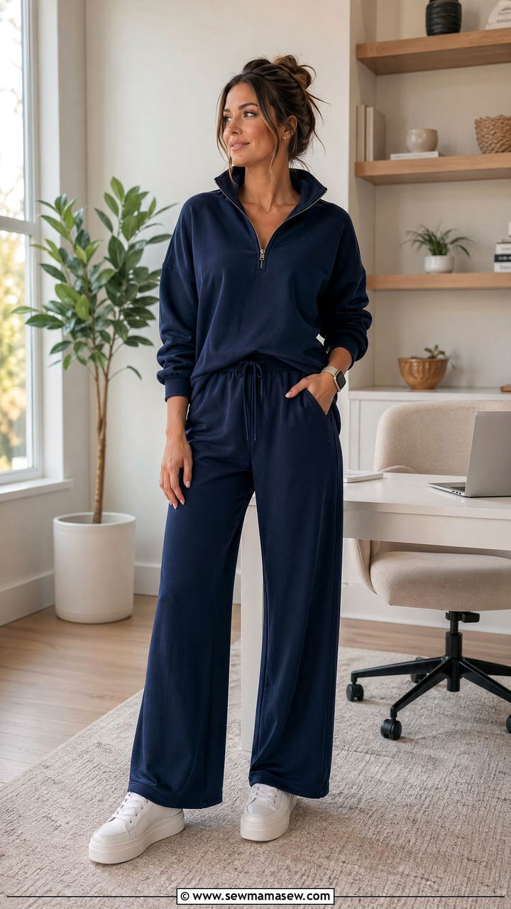 Half zip pullover and wide leg lounge pants - 35 Chic loungewear outfit ideas