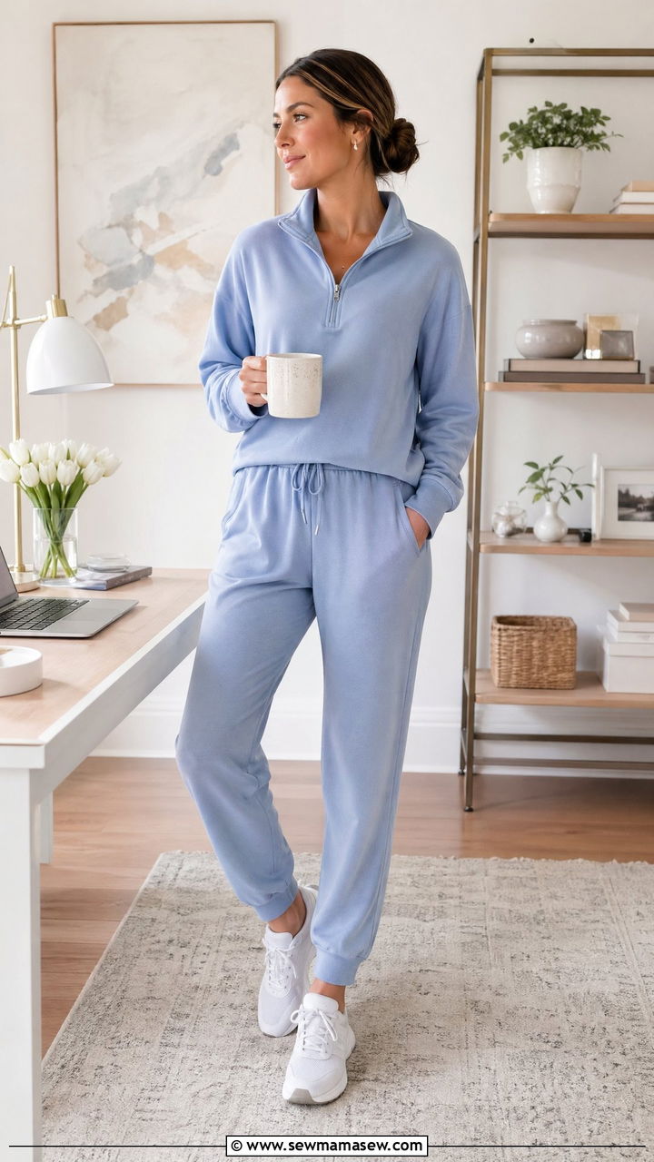 Half zip pullover with relaxed joggers outfit - 35 spring work from home outfit ideas