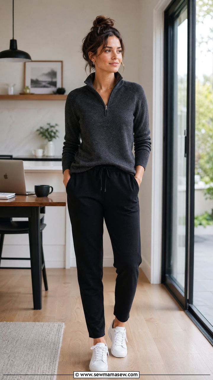 Halfzip knit with tailored sweatpants - 35 Comfortable work from home outfits
