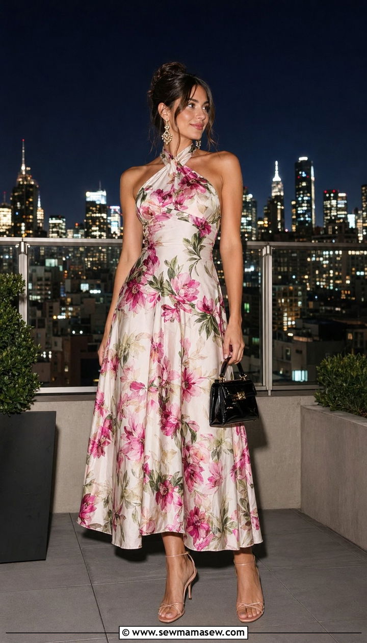 Halter Floral Midi Dress Wedding Guest Outfit - 30 what to wear to a spring wedding guest
